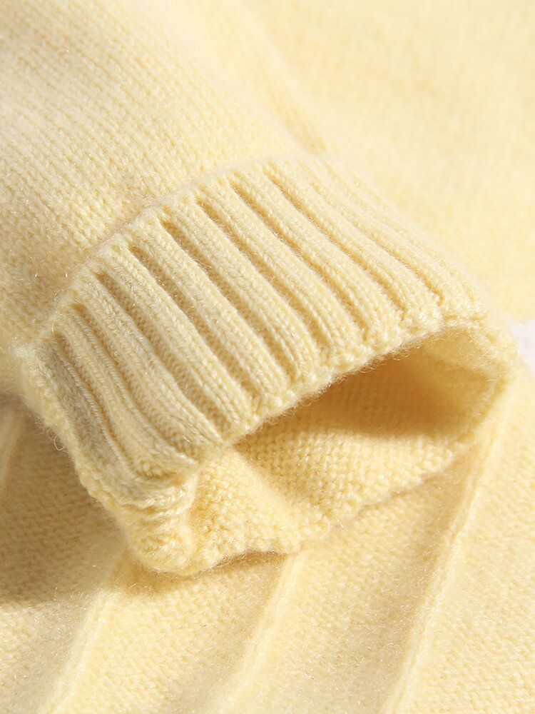 Soft Yellow Kids Cashmere Sweater with Embroidered Flowers